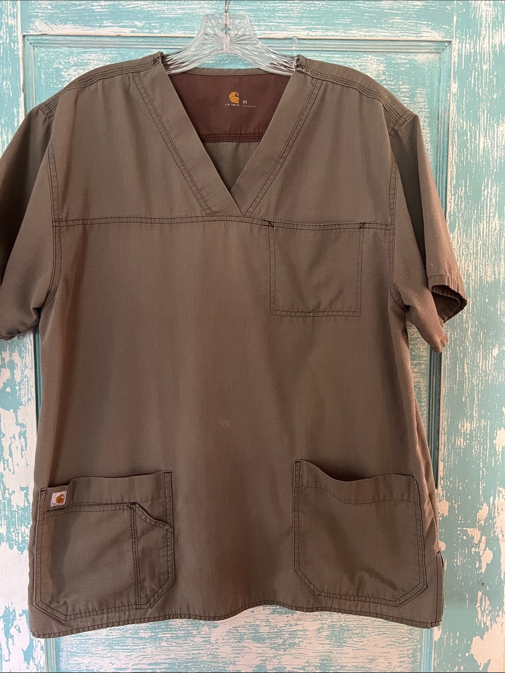 Carhartt Olive khaki V-Neck Work Scrub Top men’s medium